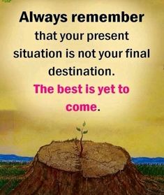 a tree stump with the words, always remember that your present situation is not your final destination