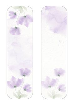 two watercolor bookmarks with purple flowers on the front and back covers, one is blank