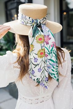 Straw Hat With Scarf, Scarf On Hat, February Flowers, Hat Outfit Summer, The A List, Stylish Womens Hats, Spring Hat, Clothing Store Design, Gucci Floral