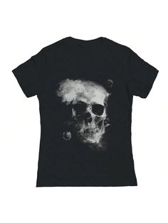 Black  Collar     Embellished   Women Clothing Cotton Grunge T-shirt With Skull Print, Alternative Skull Graphic Print T-shirt, Punk Style T-shirt With Skull Print And Relaxed Fit, Grunge Crew Neck T-shirt In Ring-spun Cotton, Alternative Tops With Skull Graphic Print, Band Merch Crew Neck Top With Skull Print, Crew Neck Skull Print Band Merch Top, Crew Neck Skull Print Top Band Merch, Alternative Style Skull Print Short Sleeve T-shirt