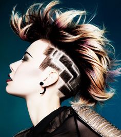 Undercut clipper designs for people of all hair types!  Swirls, concentric stars, and even a Louis Vuitton style hair design. But be careful where you get these done.. they take a real artistic eye... Avant Garde Hair, Faux Hawk, Hairstyle Gallery, Hair Shows, Creative Hairstyles