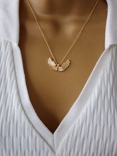 Wings necklace,guardian angel necklace, double wings necklace,gold plated pendant necklace Gold Winged Necklace For Gift, Gold Winged Necklace Perfect As A Gift, Elegant Gold Angel Wings Necklace, Elegant Gold Winged Necklace, Elegant Gold Necklace With Angel Wings, Guardian Angel Necklace, Angel Pendant Necklace, Wings Necklace, Angel Necklace