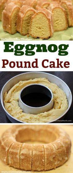 an eggnog pound cake is cut into pieces