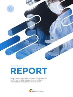 a medical poster with the words report written in white and blue on top of it