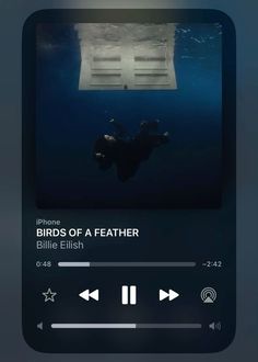 an iphone screen with the words birds of a featherer on it and music player below