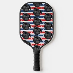 an american flag paddle with black dogs on it