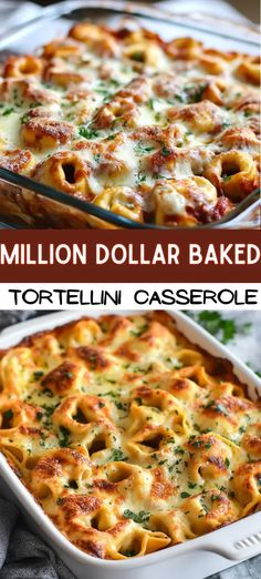 two images showing different types of baked tortellini casserole