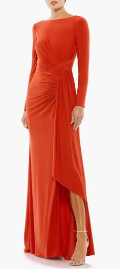 NORDSTROM Long Sleeve Jersey Evening Gown MAC DUGGAL $400 Vestidos Color Coral, Parade Dress, Style Bleu, Trumpet Gown, Long Sleeve Dress Formal, Long Sleeve Gown, Floor Length Skirt, Mac Duggal, Gowns Of Elegance