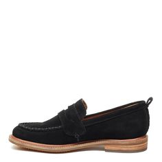 Lens Black Suede Loafer - Kelsi Dagger BK® Comfortable Black Loafers For Workwear, Comfortable Black Loafers For Work, Cushioned Wingtip Slip-on Loafers, Comfortable Medium Width Loafers With Rubber Sole, Black Loafers With Cushioned Footbed For Fall, Classic Moccasins With Textured Sole For Fall, Casual Slip-on Wingtip Loafers, Fall Plain Toe Loafers With Cushioned Footbed, Classic Slip-ons With Rubber Sole For Fall