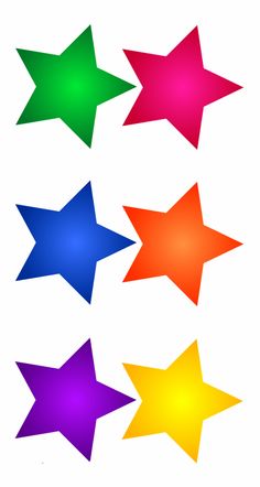 six different colored stars on a white background