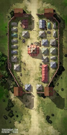 an aerial view of tents in the middle of a field