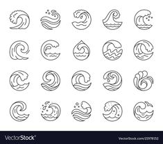 different types of waves in the ocean line art style icons set on white background illustration