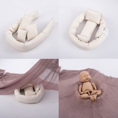 three different images of baby items on the ground and in between them is an infant's bed