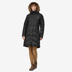 Our knee-length parka has a 100% recycled polyester shell; removable, insulated hood; and 600-fill-power 100% Recycled Down (duck and goose down reclaimed from down products) insulation. Made in a Fair Trade Certified™ factory. 100% Recycled Polyester Shell 100% recycled polyester plain-weave shell with a PFC-free DWR finish (durable water repellent coating that does not contain perfluorinated chemicals) 100% Recycled Down Insulation Insulated with 600-fill-power 100% Recycled Down (duck and goo Montana Trip, Mountain Biking Women, Repair Clothes, Duffel Bag Backpack, Wool Clothing, Outdoor Pants, Womens Parka, Outdoor Jacket, Snow Jacket