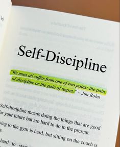 an open book with the words self - discipline highlighted