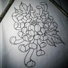 a drawing of a flower with leaves on it's petals and the outlines are drawn