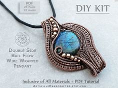 DIY Jewelry Making Kit : Wire Wrapping Kit, Craft Kits for Adults, Wire Wrap Tutorials, DIY Jewelry Kit, Mothers Day Gift from Daughter, DIY This is a complete kit for creating the Double side Bail Pendant..This design is a perfect weekend project for Beginner/Intermediate level. Included in this Kit: - Step by step PDF tutorial for this pendant ( I will email you this within 24 hours) - All bare Copper Wires ( not coated) required for creating this pendant. - Round Cabochon stone. Good flash La Bohemian Wire Wrapped Gemstones For Gift, Artisan Wire Wrapped Crystal Necklace For Gifts, Wire Wrapped Agate Pendant Jewelry, Wire Wrapped Round Pendant Amulet, Silver Wire Jewelry, Luxury Wire Wrapped Agate Necklace, Wire Weaving Tutorial, Diy Jewelry Kit, Wire Jewelry Patterns