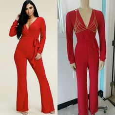 Red Long Sleeve Jumpsuit With Wrap Around Belt Transitions Into Wide Leg Bottoms. True To Size. Made For Petites (Short) Long Sleeve Jumpsuit, Pant Jumpsuit, Wide Leg, Jumpsuit, Pants For Women, Long Sleeve, Red, Women Shopping, Black