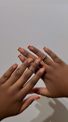 Simple Nail Designs For Dark Skin, Dark Orange Nail Designs, Nails Acrylic For Dark Skin, Nails Inspo For Dark Skin, Orange French Tips Nails, Fall Nail Inspiration Acrylic, Nail Inspo For Dark Skin, Soft Gel Nails Design, Nails On Dark Skin Hands