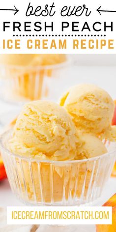 A bowl filled with several scoops of peach ice cream. Peaches are scattered around the outside for decoration Homemade Ice Cream Recipes Machine, Peach Ice Cream Recipe, Homemade Peach Ice Cream, Sherbet Recipes, Ice Cream Recipes Machine, Goat Recipes, Peach Ice Cream