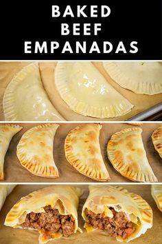 baked beef empanadas with text overlay