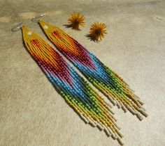 Sun Beaded Earring Yellow Beaded Earring Colorful Fringe Long Earring Sun Festival Earring Boho Gift for Her Wife Gift Fringe Earring Bright - Etsy Yellow Tiny Beaded Earrings For Festival, Yellow Tiny Beads Earrings For Festival, Handwoven Yellow Beaded Earrings With Round Beads, Yellow Handwoven Beaded Earrings With Round Beads, Yellow Handwoven Beaded Earrings For Festivals, Festival Yellow Handwoven Beaded Earrings, Rainbow Beaded Earrings With Tiny Beads For Festivals, Rainbow Tiny Beaded Earrings For Festivals, Rainbow Earrings With Tiny Beads For Festivals