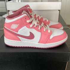 Brand New Never Worn Purchased These In The Wrong Size, Too Small For Me. Rare, Hard To Find Color Way White Casual Custom Sneakers, Sporty Jordan Shoes With Round Toe, Pink Jordan Shoes With Cushioned Footbed, Jordan Mids, Womens Jordans, Find Color, Sneaker Collection, Jordan Shoes, Hard To Find