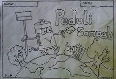 a drawing of a cartoon character holding a flag on top of a paper bag with the words pelli sampah