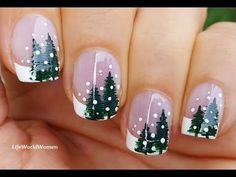 Winter French Manicure, Nail Art Noel, Tree Nail Art, Tree Nails, Gel Set, Christmas Nail Art Designs