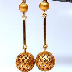 Mediterranean Islands Vintage Earrings Dangle Open Ball Work Measurements: 2 Inch Long 12mm Diameter Of Ball Comfortable Lever Clip 7 Grams / 18kt. Yellow Gold Earrings Are Gorgeous Made Yellow Gold Plated Formal Earrings, Yellow Gold Plated Earrings For Formal Occasions, Formal Yellow Gold Plated Earrings, Elegant 22k Gold Yellow Earrings, Mediterranean Islands, Vintage Mediterranean, Silpada Earrings, Pearl Teardrop Earrings, Betsey Johnson Earrings