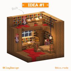 an image of a room with bookshelves and other items in it that are labeled idea 1