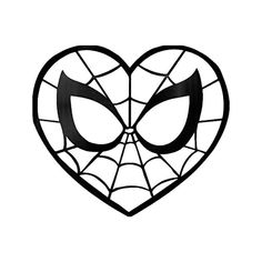 a heart shaped spiderman mask with the letter d on it's face, in black and white