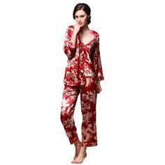 PRICES MAY VARY. 95%Polyster/5%Spandex.Premium silk-like fabric.Enjoy the silk-like feel of satin fabric in this classic Bathrobe for women. 3 piece pajamas set included: a cami,long sleeve robe with belt and pajamas pants. Silk satin lounge robe with traditional chinese designs makes this silky pajamas look very luxurious and sexy. Occasions:Silk satin lounge robe For Daily Wear/Sleeping/Hanging out /Pajamas Party/Business Travel in Hotel. Perfect for Loungewear, Sleepwear, Bath, Spa and Chrisr Pajamas Party, Pajamas Pants, Silky Pajamas, Lounge Robes, Party Business, Satin Kimono, Chinese Design, Satin Pyjama Set, Bath Spa