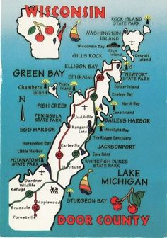 a map of wisconsin with the towns and lakes