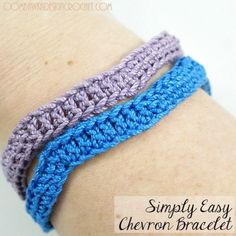 the crochet bracelet is made with two different colored yarns, and has an easy