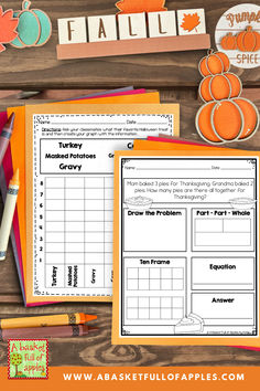 Are you looking for a fun way to practice math skills leading up to Thanksgiving? Students can practice their newly learned math skills with this fun Thanksgiving theme. These Thanksgiving no-prep math worksheets will keep your students entertained during the fall. These are great to use as morning bell work or for early finishers. Thanksgiving Math Activities, Thanksgiving Math, Thanksgiving Theme, Ten Frame