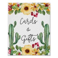 a sign that says, please say our guest book with cactus and flowers on it