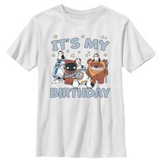 No need to keep looking for fashion help in Alderaan places! Add a little out-of-this-world style to your wardrobe with some truly epic Star Wars styles! Transport yourself to a galaxy far, far away with this officially licensed Boys' Star Wars It's My Birthday Friends Graphic T-Shirt that features adorable versions of Porg, R2-D2, Jawa, BB-8, and Ewok with stars and the statement: "It's My Birthday" all around them. May the birthday wishes be as epic as the saga itself! Friends Graphic, Birthday Friends, Friends T Shirt, Bb 8, It's My Birthday, R2 D2, Boys Graphic Tee, Friends Tshirt, Kids Clothes Boys