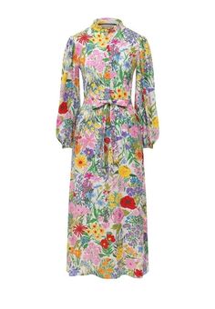 Crafted from multicolour silk, this floral-print dress from Gucci is all you need for a delicate and fun statement.Round neckLong sleevesAll-over floral printFlared hemTied waistComposition: Silk 100%Dry Clean OnlyFits true to size.Made in Italy Feminine Multicolor Midi Dress For Garden Party, Feminine Multicolor Floral Midi Dress, Feminine Multicolor Floral Print Midi Dress, Silk Floral Dress For Garden Party, Silk Floral Print Dress For Garden Party, Multicolor Print Midi Dress For Spring Garden Party, Gucci Long Sleeve Maxi Dress, Feminine Multicolor Silk Dress, Elegant Spring Gucci Dresses