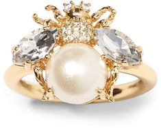 Banana Republic Bee Ring Gold Pearl Rings For Party, Elegant Gold Pearl Ring For Party, Party Gold Pearl Rings, Party Gold Rings With Pearl, Bee Ring, Money Bag, Fashion 2018, Floral Rings, Banana Republic