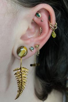 a close up of a person's ear with two different types of piercings