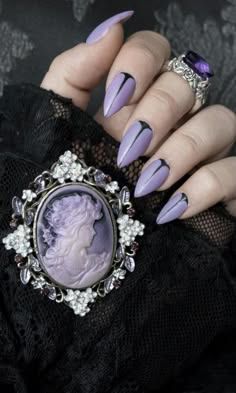 #october nails #gothic nails #spooky nails #witchy nails #goth nails Witch Nails Almond Shape, Pastel Witchy Nails, Fancy Almond Nails Black, Pastel Goth Nails Simple, Gothic Almond Nails Designs, Goth Pastel Nails, Black And Purple Wedding Nails, Black Witchy Nail Designs, Goth Glitter Nails