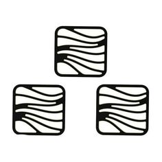 three black and white squares with wavy lines in the shape of rectangles on a white background