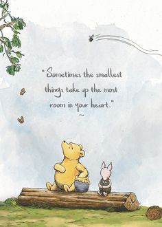 winnie the pooh and piglet sitting on a log