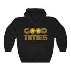 This Good Times hoodie for women and men was inspired by 60s and 70s classic rock music. This pullover is super soft, roomy and cozy. Made of pre-shrunk fleece and doublestitched, feel free to wear the heck out of this sweatshirt. ⚡50/50 cotton/polyester⚡Relaxed, oversized, roomy fit. ⚡Runs true to size. Women size down if you do not like an oversized fit. ⚡DTG printing for a vintage look.⚡Reduced pilling and soft air-jet spun yarn.⚡Double-lined hood with matching drawcord. ⚡Front pouch pocket** Retro Hoodie With Drawstring Hood For Fall, Retro Hoodie With Letter Print For Fall, Retro Winter Hoodie, Retro Black Hoodie Sweatshirt, Black Retro Cotton Hoodie, Retro Black Cotton Hoodie, Black Cotton Retro Hoodie, Retro Winter Hoodie With Relaxed Fit, Retro Relaxed Fit Hoodie For Fall