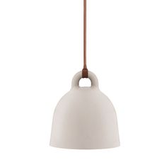 a white light hanging from a brown cord