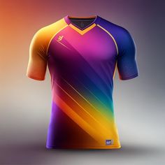 an image of a colorful soccer jersey on a grey and orange background with space for text