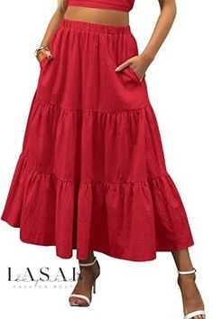 Lasaky - Elegant Womens A-Line Skirt Featuring a Stylish Waistband Long Beach Skirt, Umbrella Skirt, Elastic Waist Skirt, Bleu Violet, Womens Maxi Skirts, Beach Skirt, Rose Rouge, Women Maxi, Pleated Midi Skirt