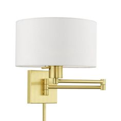 a wall light with a white shade on the top and bottom part of it's arm