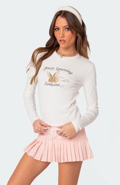 This cropped close-fitting top is crafted from stretch cotton with a cheeky bunny graphic. Crewneck Long sleeves 95% cotton, 5% spandex Machine wash, dry flat Imported Ignoring Someone, Crop Tshirt, Stretch Cotton, Top Brands, Nordstrom, Crew Neck, Luxury Fashion, Long Sleeve, T Shirt